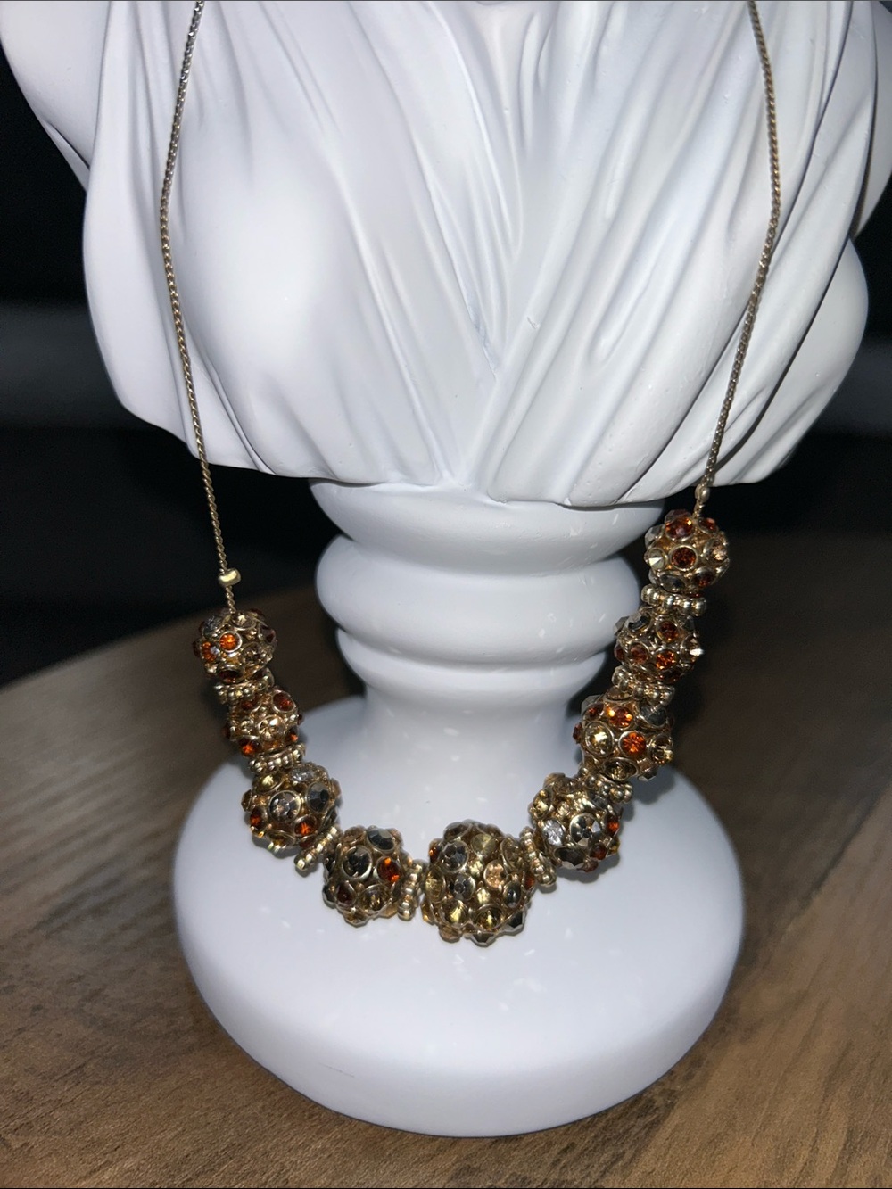 Gold-Tone Necklace with Amber Crystal Beads